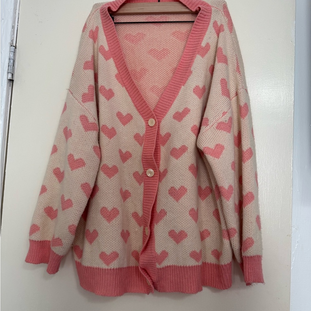 Charming Pink Heart Women's Cardigan